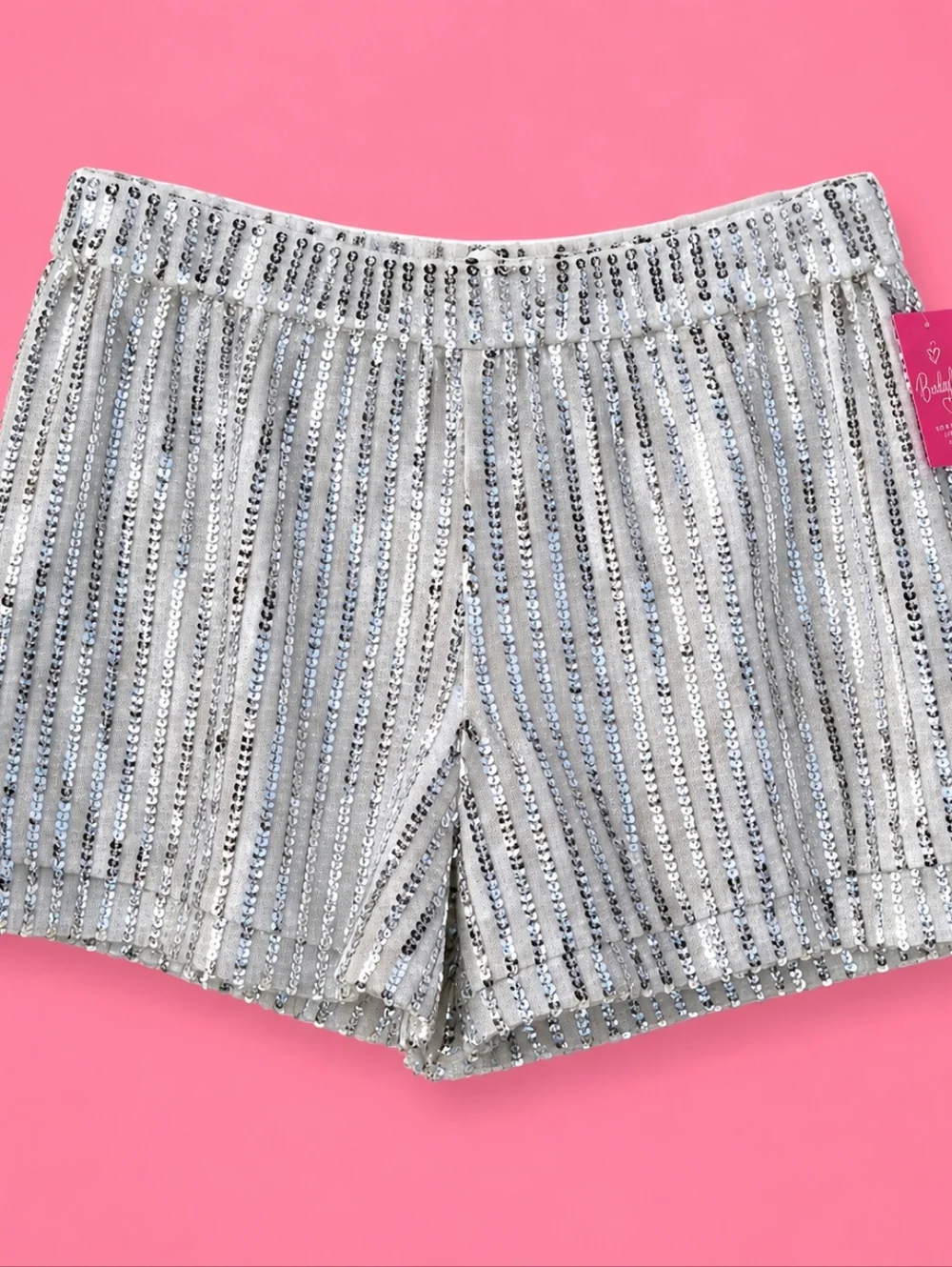 Buddy Love White Sequin High Rise Shorts NWT Glam Festival Party M